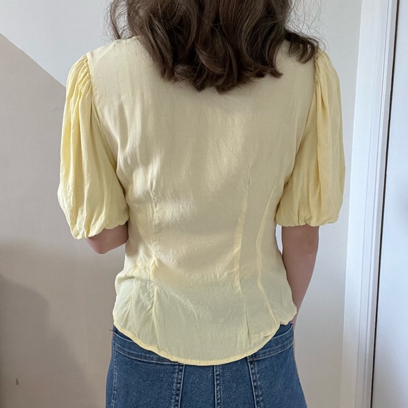 Yellow Button Up Bow Blouse - Picture 2 of 4